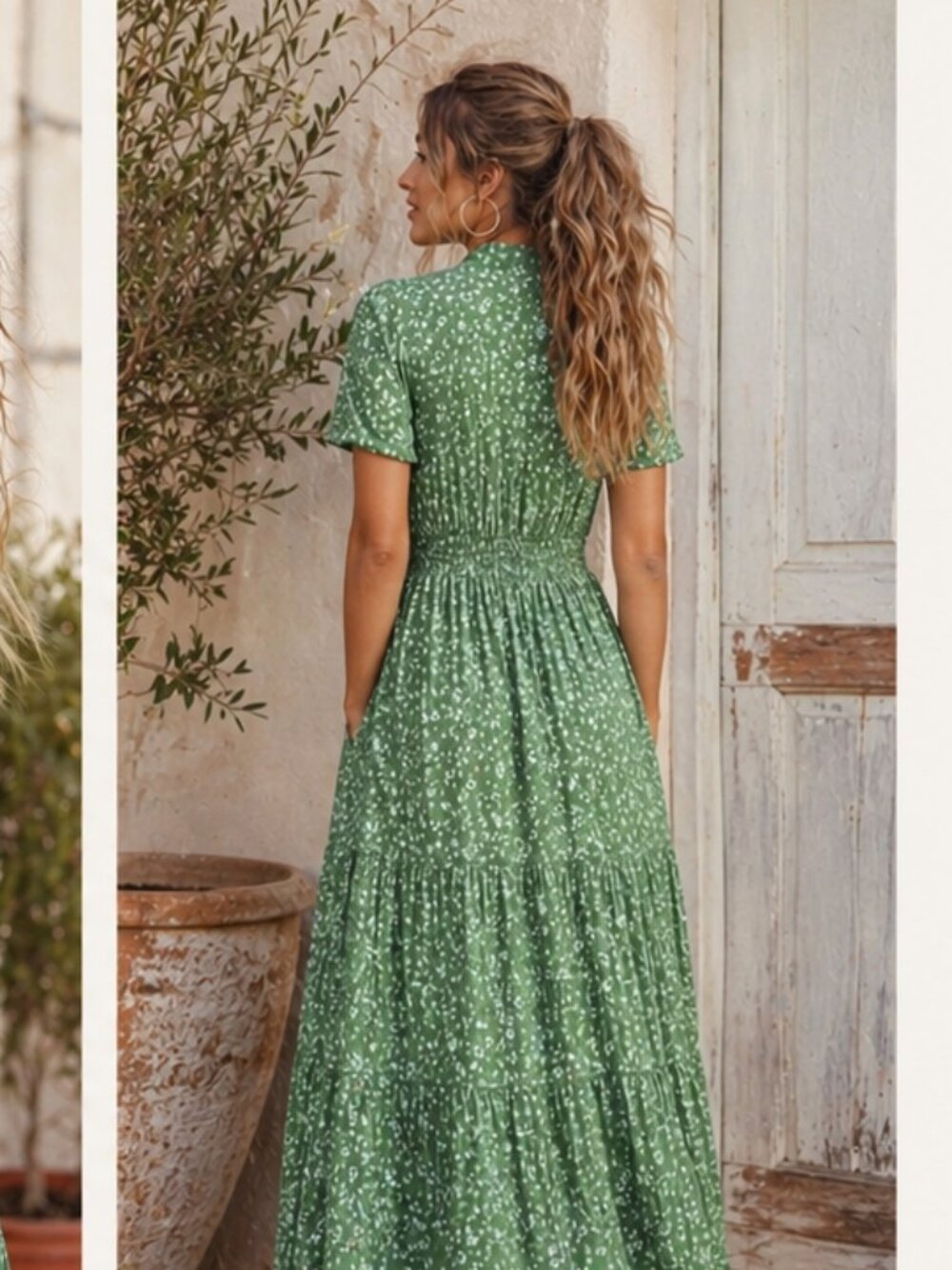 NWOT Polagram Boho Green Floral Maxi Dress Size Small Fairycore Cottagecore - Picture 3 of 11